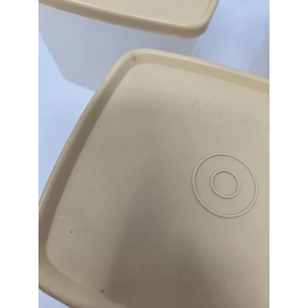 VINTAGE TUPPERWARE LOT OF 12 FOOD STORAGE CONTAINERS KHAKI SAND LIDS STACKABLE